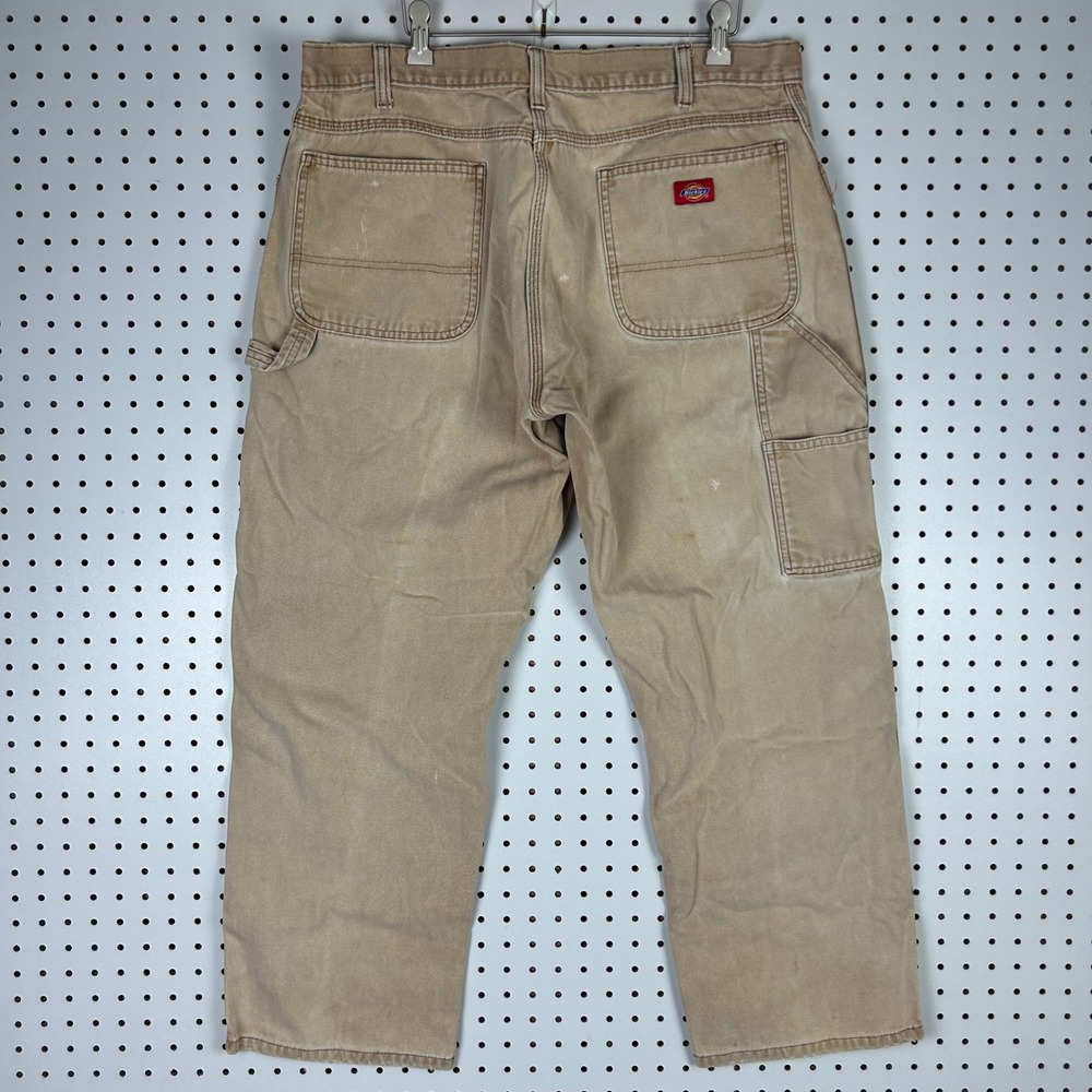 Dickies Mens 36x30 Duck Canvas Carpenter Pants Tan Khaki Workwear Distressed Vtg